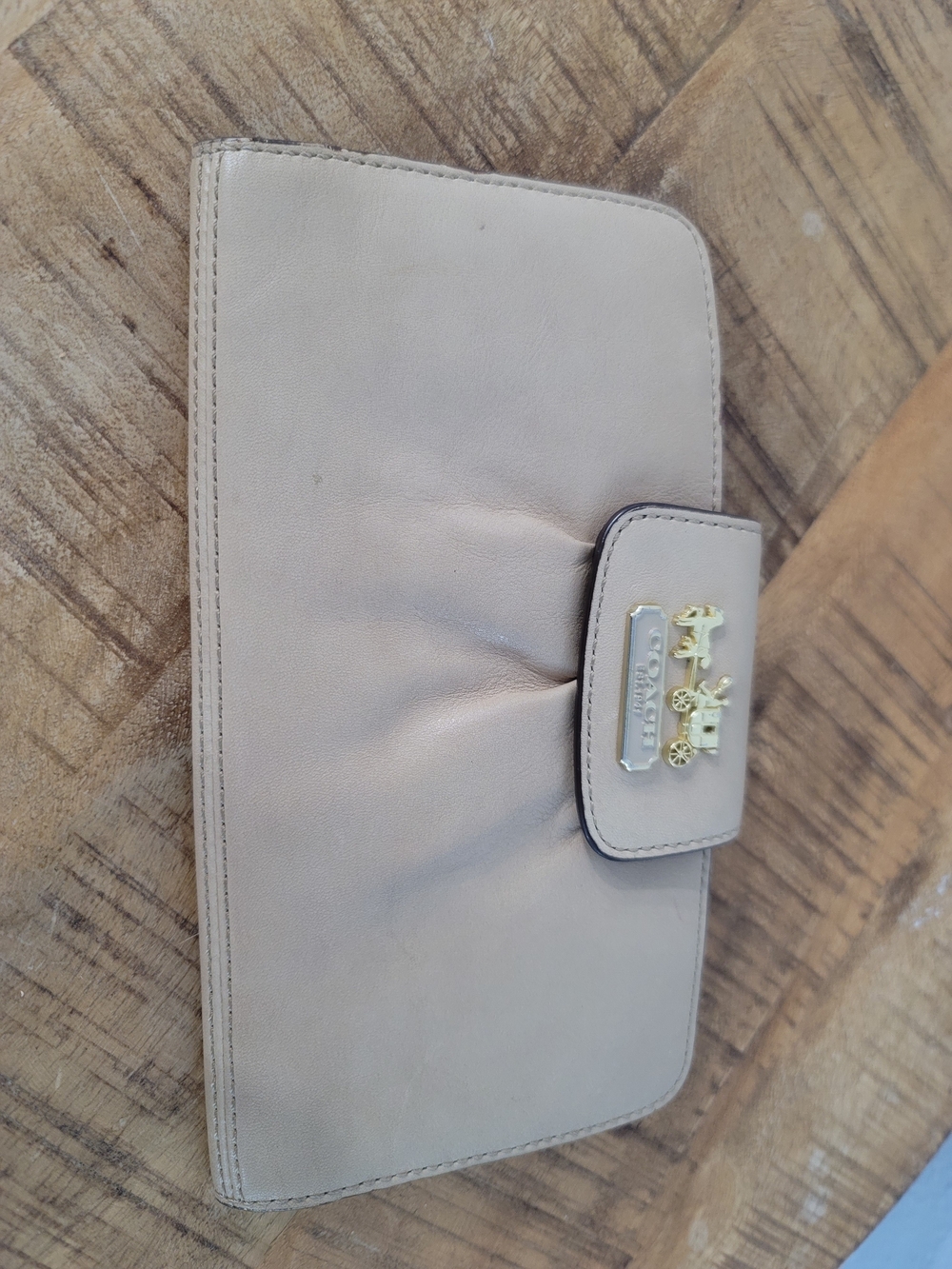 Coach Beige Leather Wallet with Gold Accent